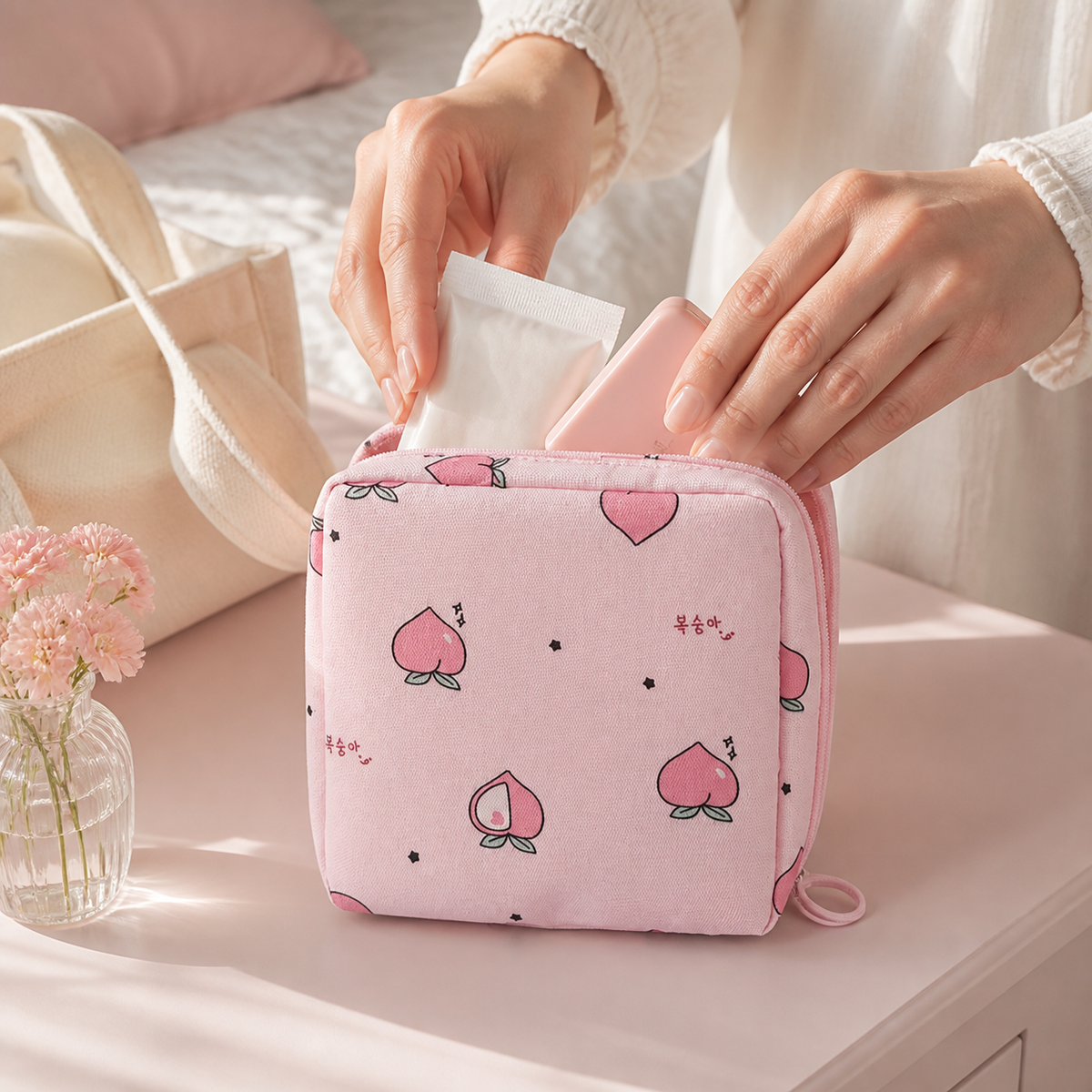 Pink Hearts Discreet Period Essentials Pouch lifestyle image