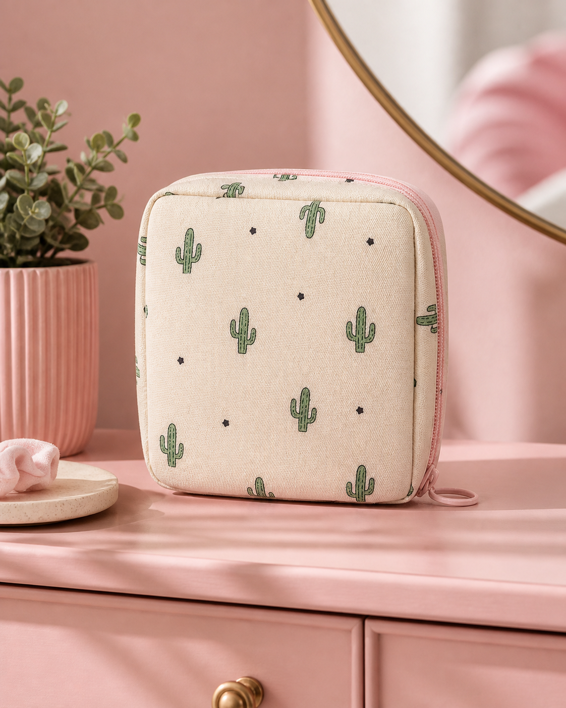 Beige Cactus Discreet Period Essentials Pouch lifestyle image
