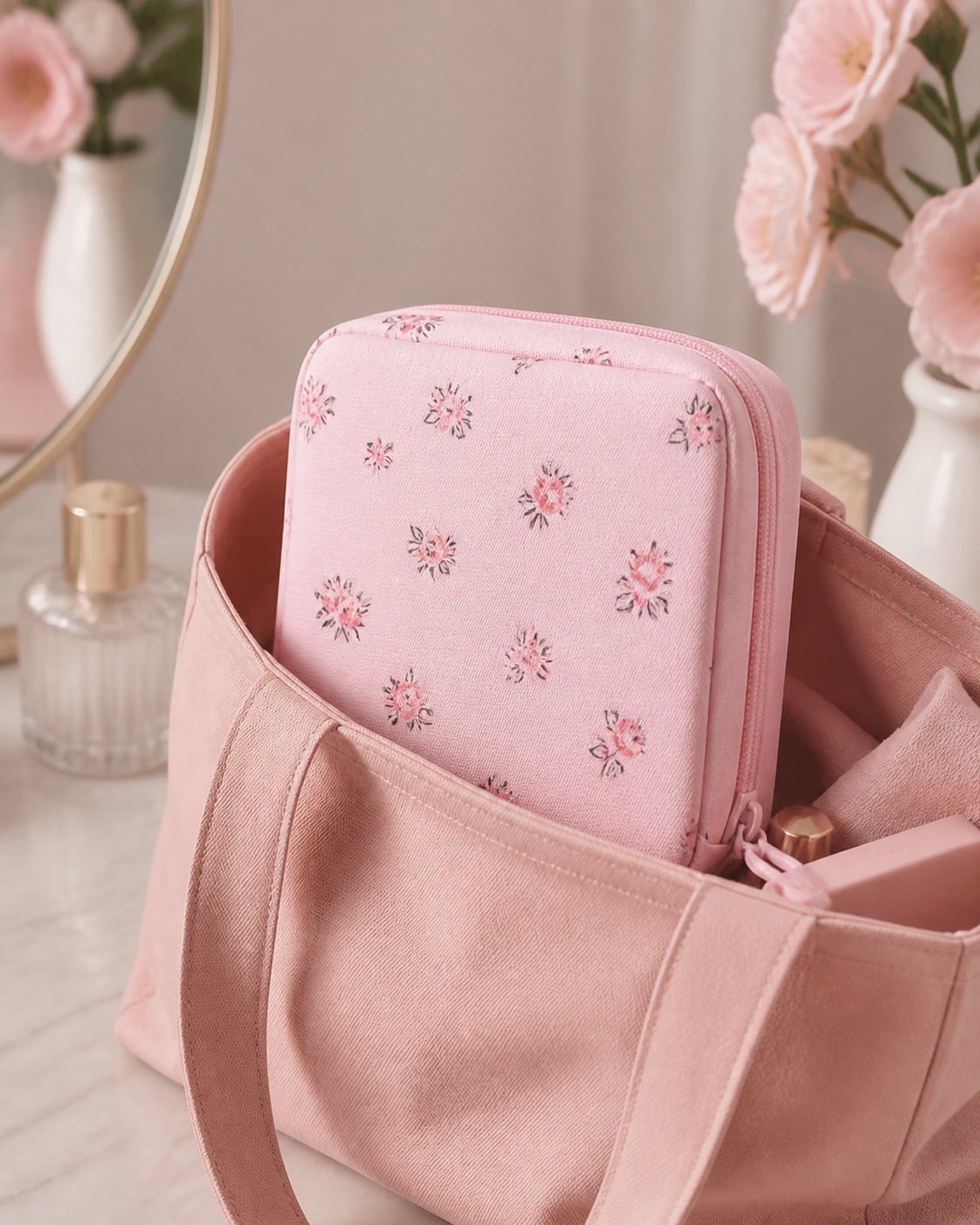 Pink Flowers Discreet Period Essentials Pouch lifestyle image